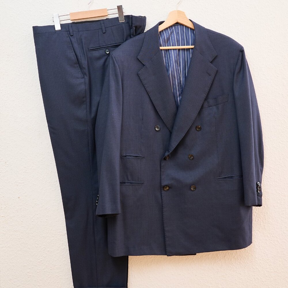 Kiton Men’s 2-Piece Suit IT 59 | Navy & Black Pinpoint Wool | Made in Italy